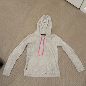 AQUA cashmere sweater with hood and pink drawstrings